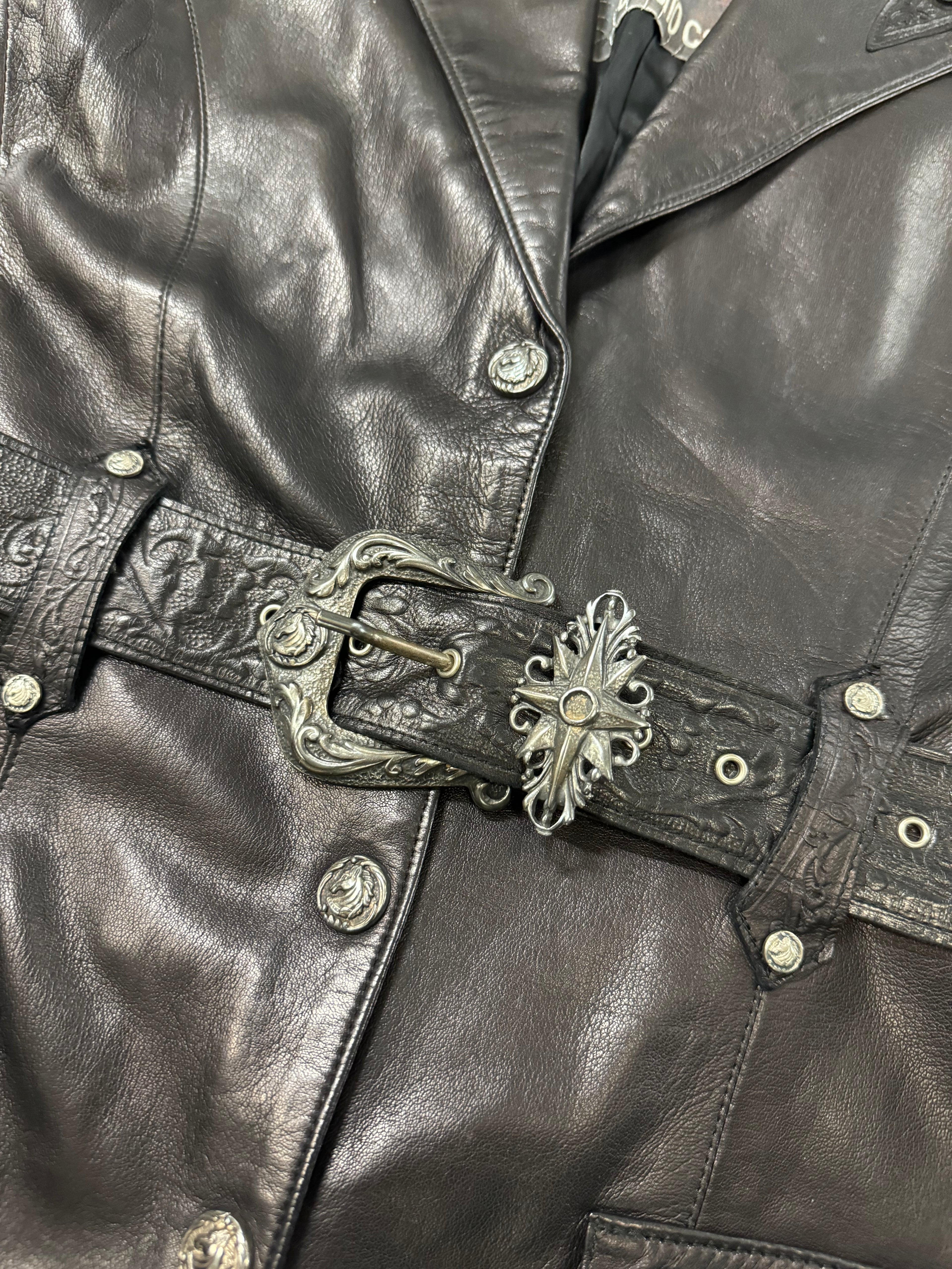 1990s Roberto Cavalli Rock Metallic Embellished Leather Vest  (S/M)