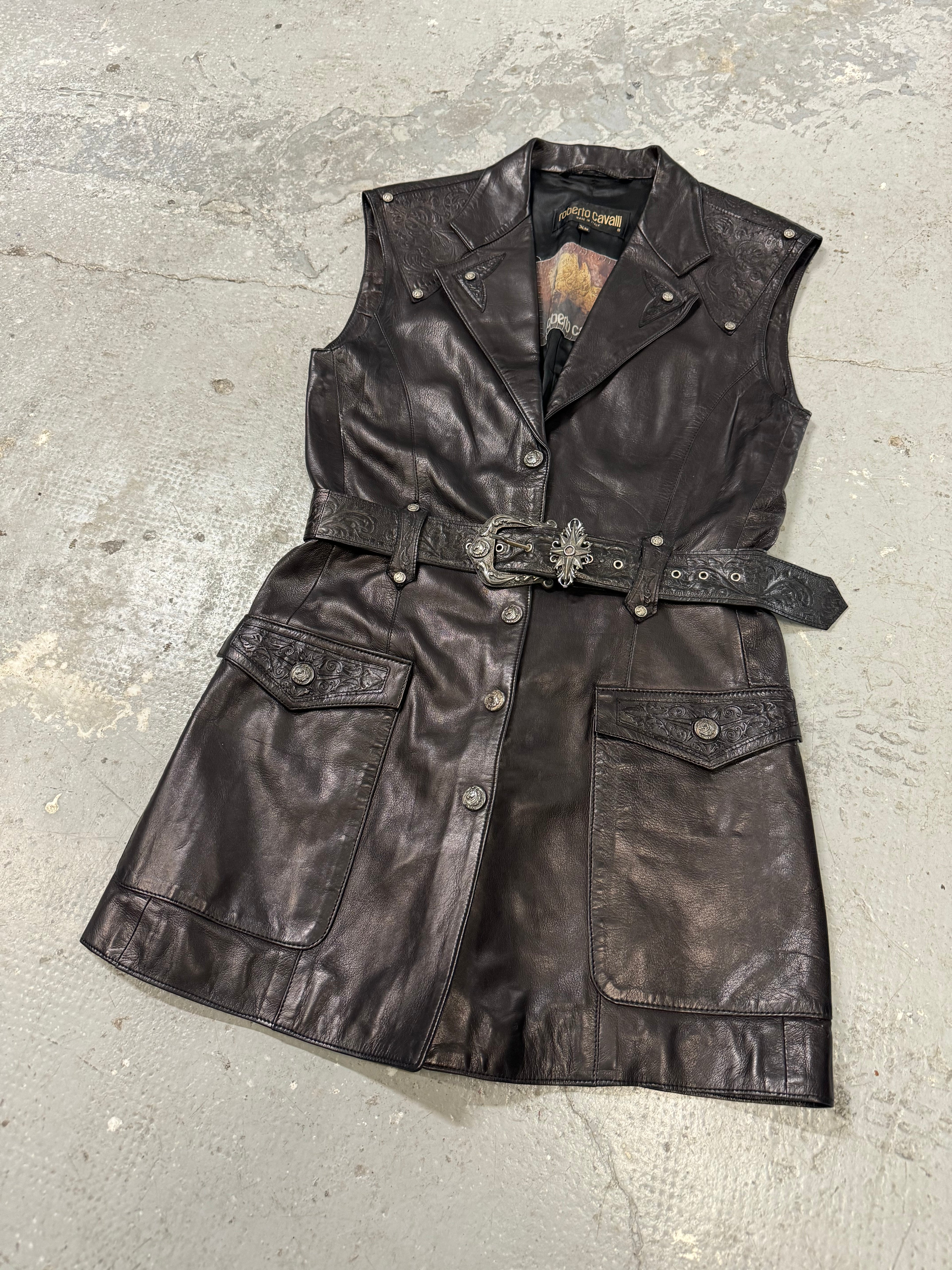 1990s Roberto Cavalli Rock Metallic Embellished Leather Vest  (S/M)