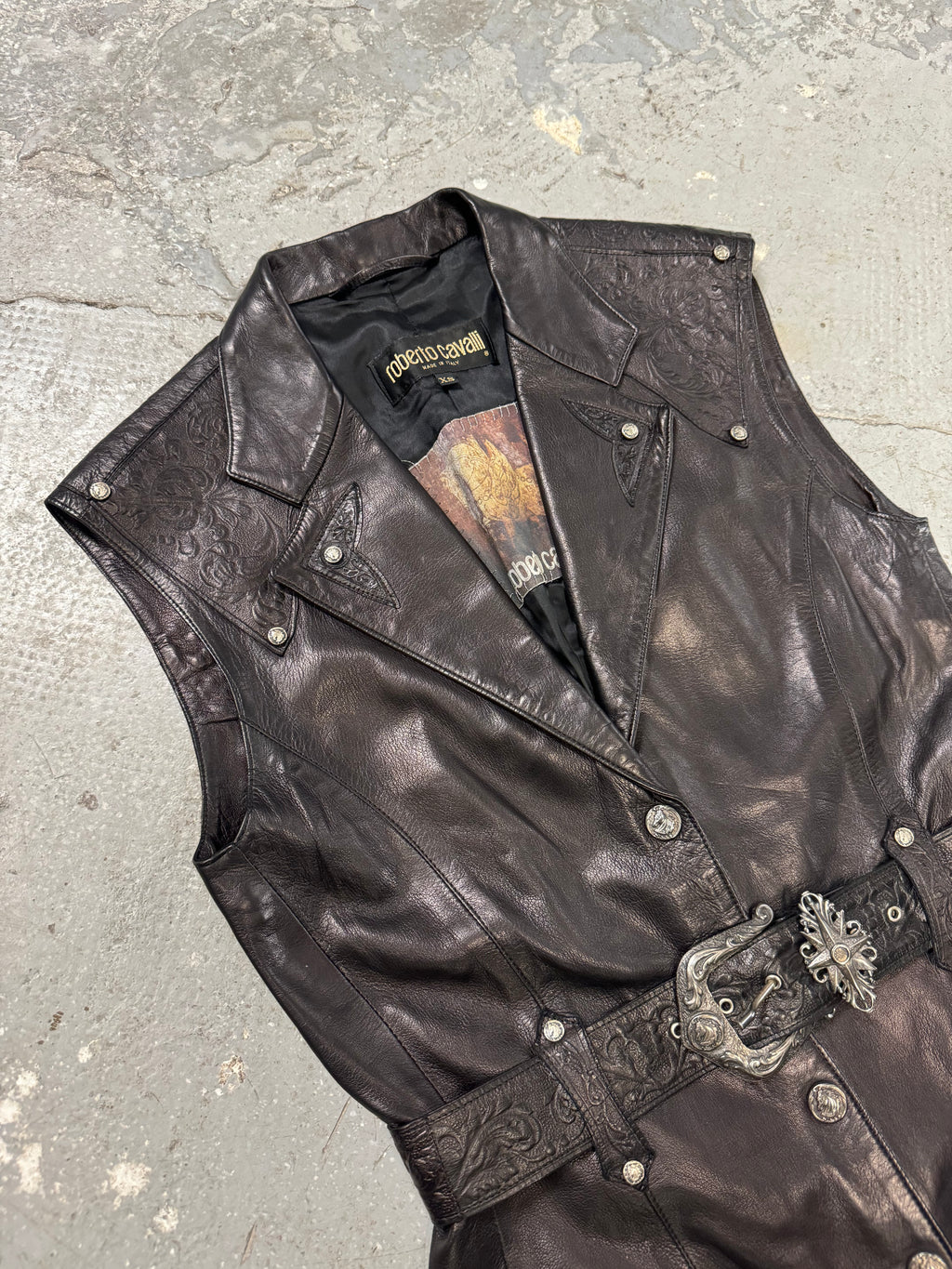 1990s Roberto Cavalli Rock Metallic Embellished Leather Vest  (S/M)