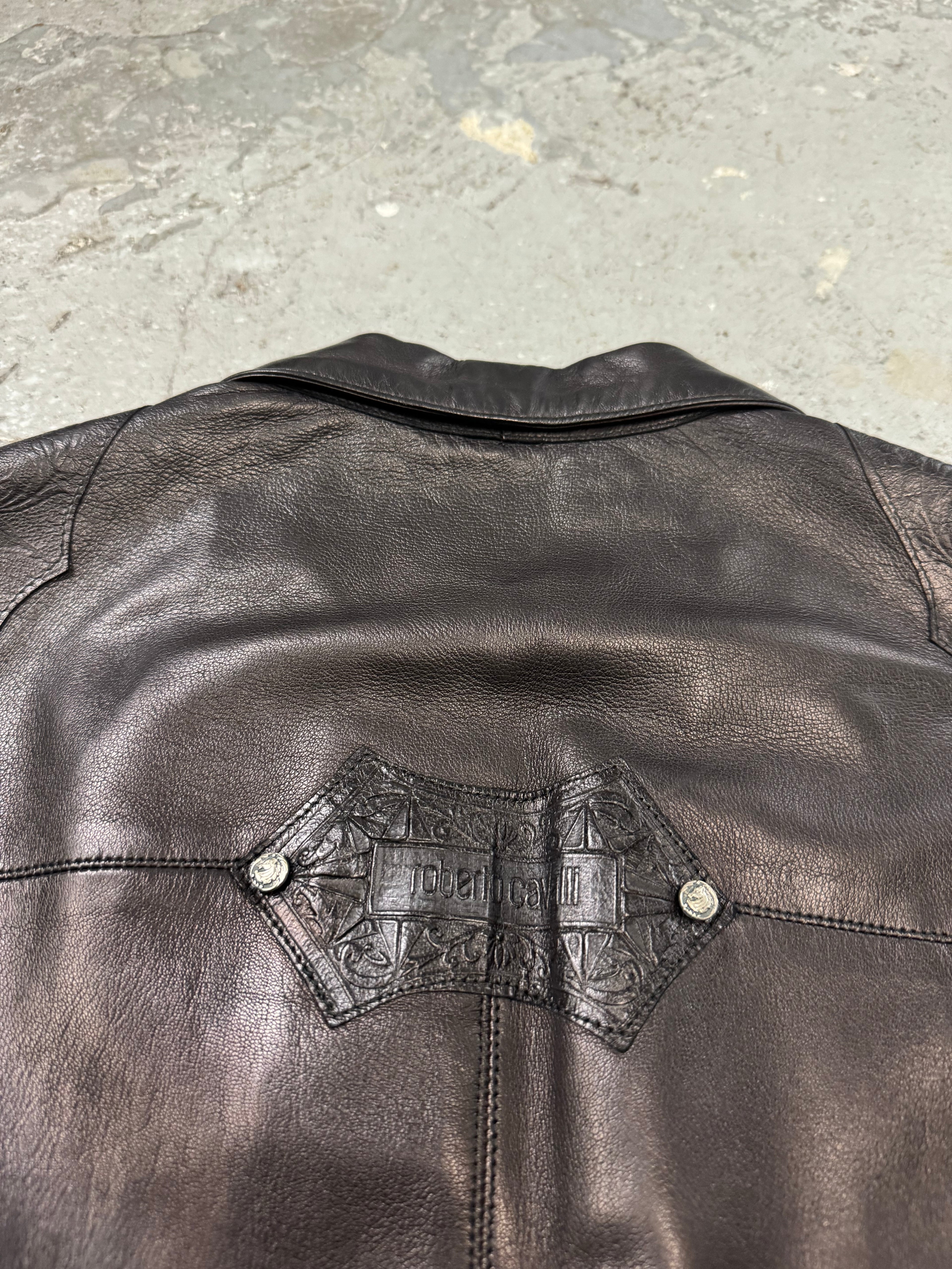 1990s Roberto Cavalli Rock Metallic Embellished Leather Vest  (S/M)