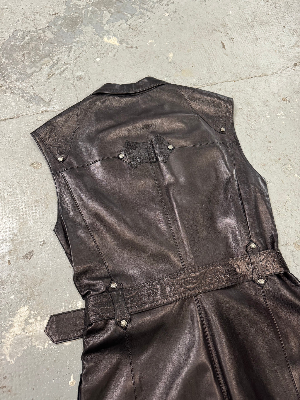 1990s Roberto Cavalli Rock Metallic Embellished Leather Vest  (S/M)