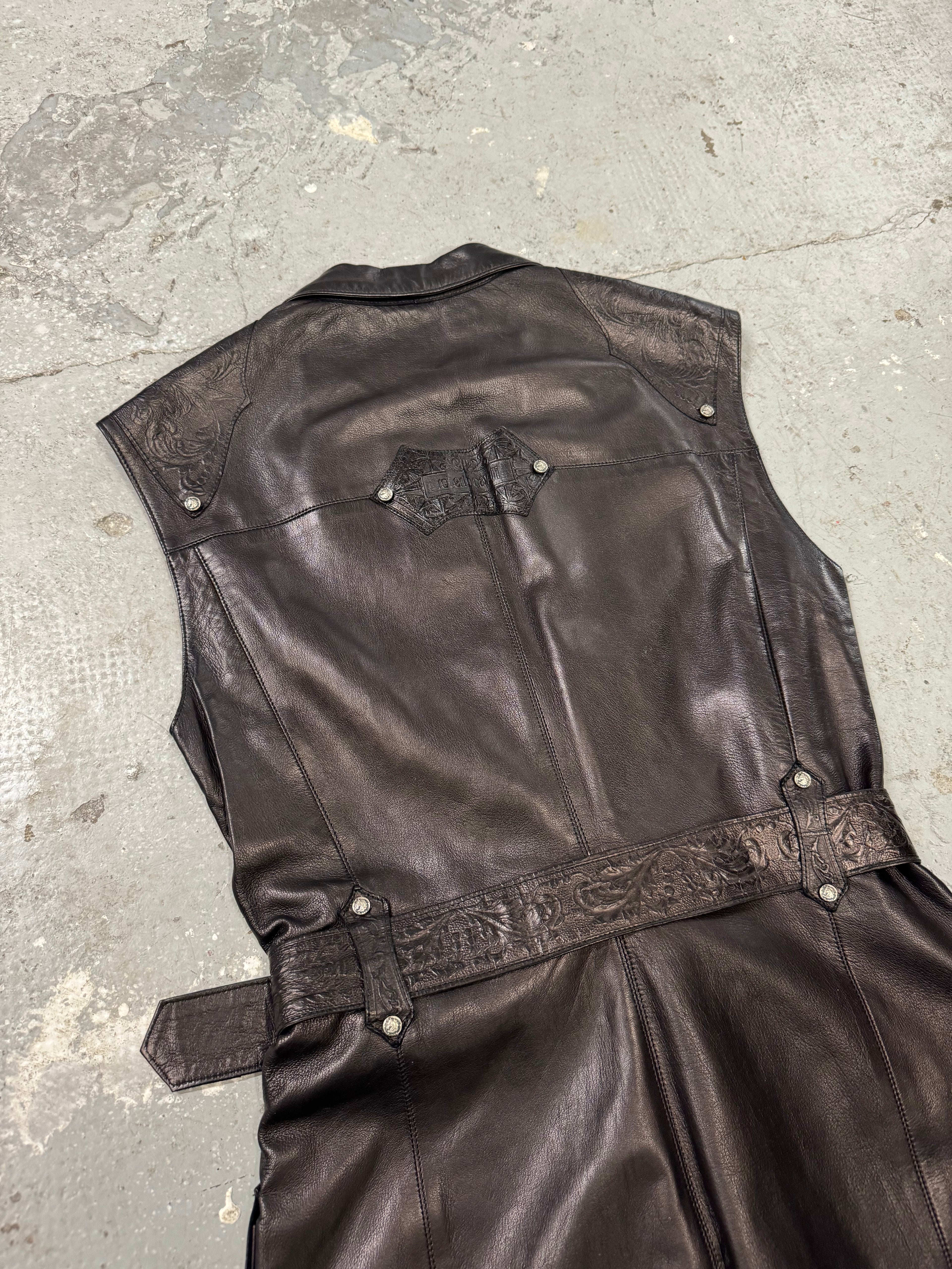 1990s Roberto Cavalli Rock Metallic Embellished Leather Vest  (S/M)