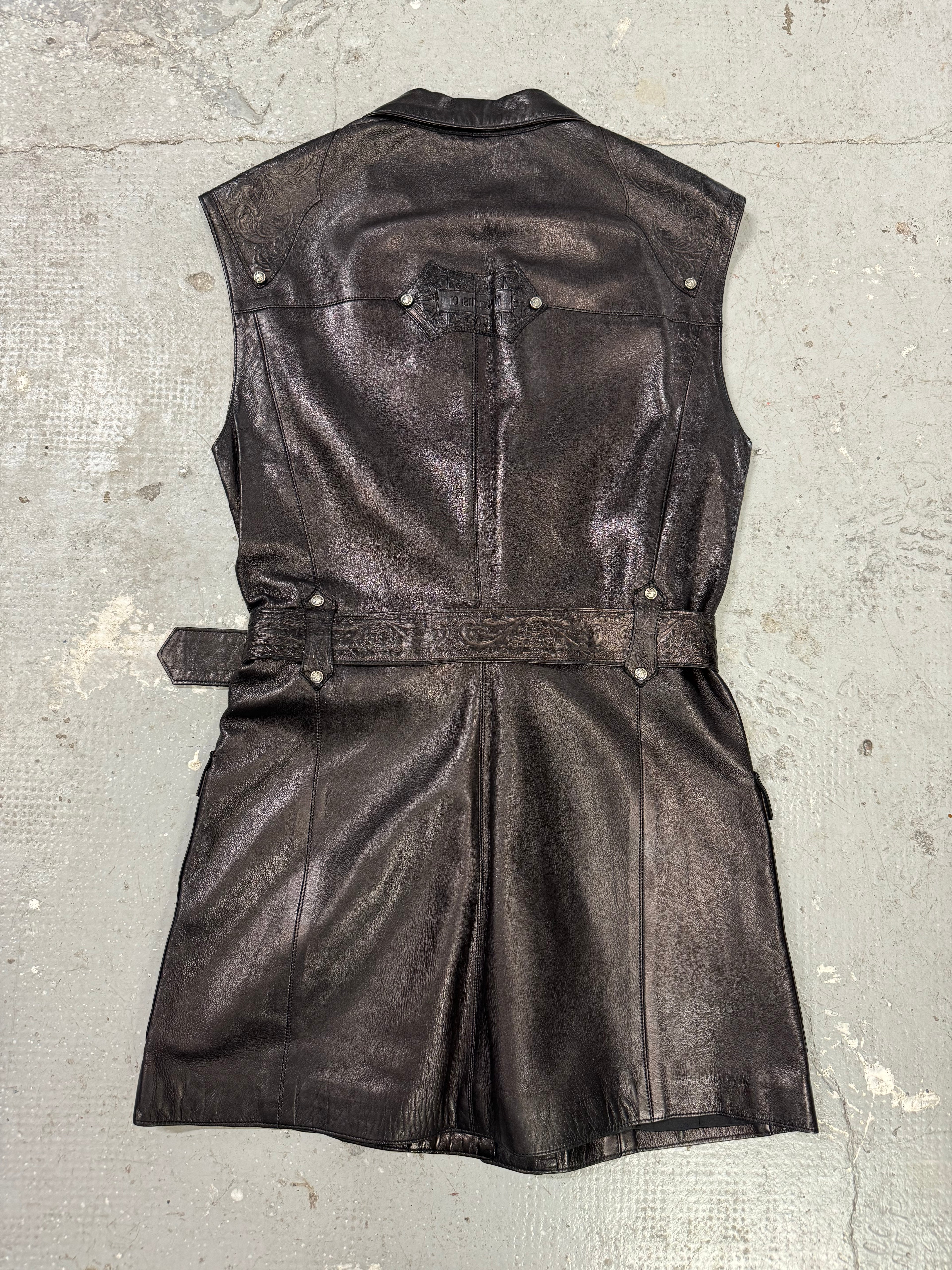 1990s Roberto Cavalli Rock Metallic Embellished Leather Vest  (S/M)