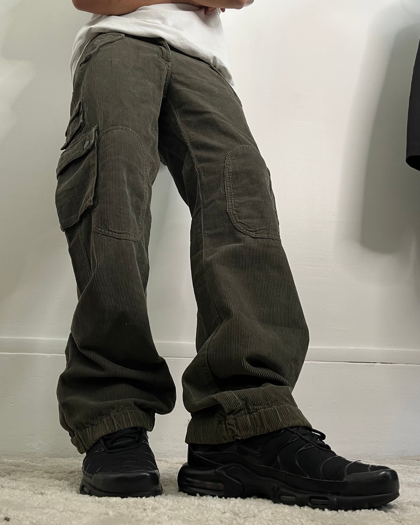 AW04 Dolce & Gabbana Olive Velvet Cargo Pants (S)