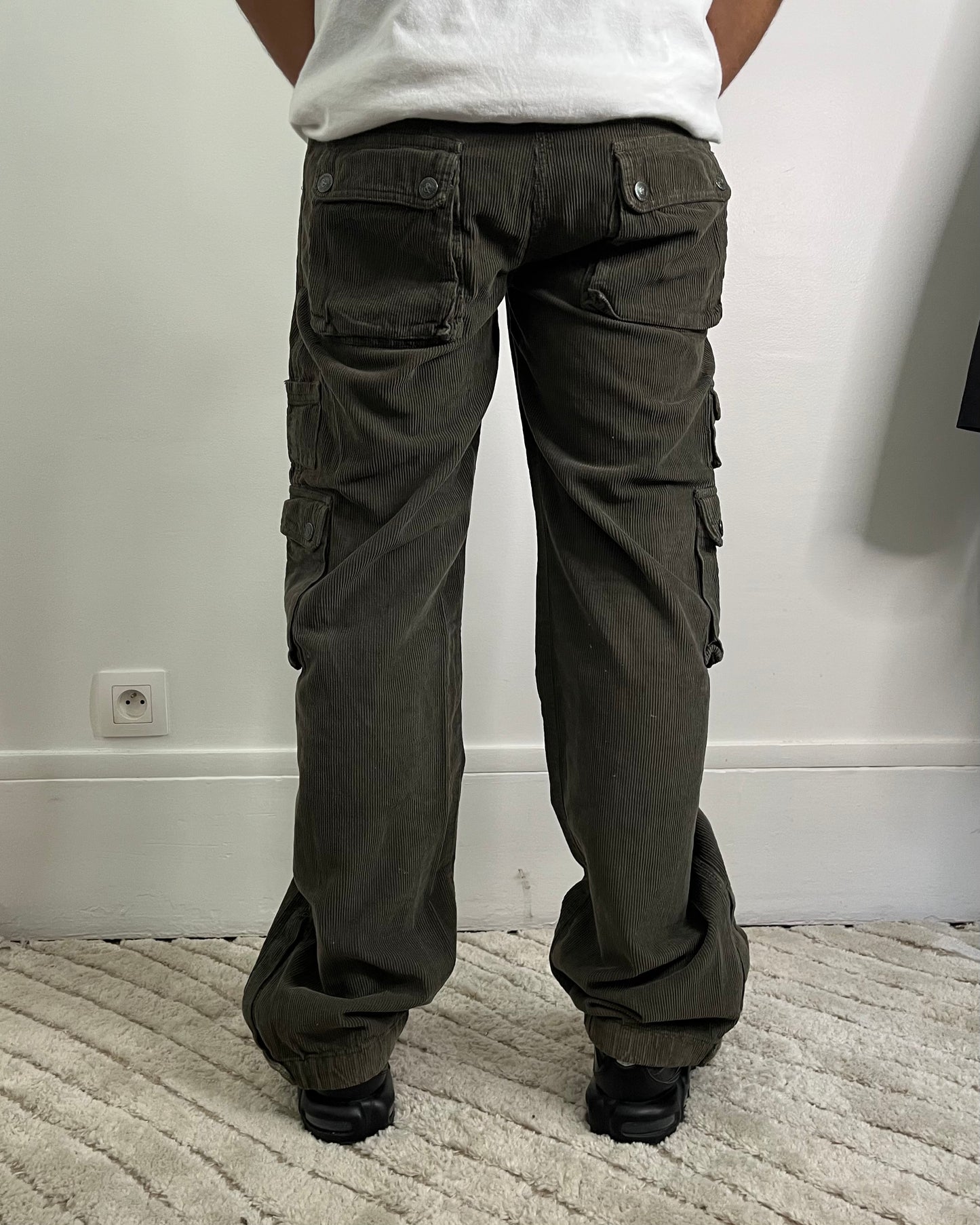 AW04 Dolce & Gabbana Olive Velvet Cargo Pants (S)