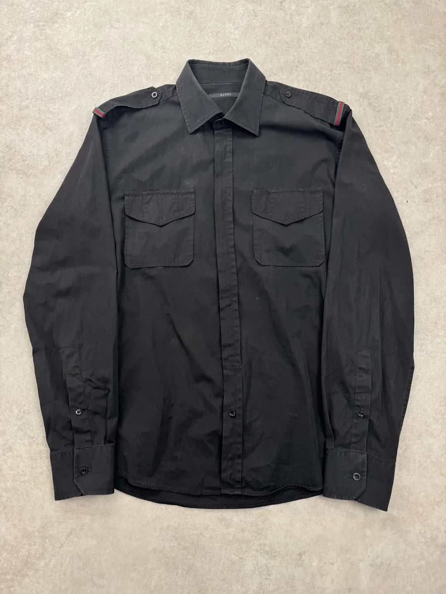 2000s Gucci Black Officer Military Stripe Shirt avetnXFR 0