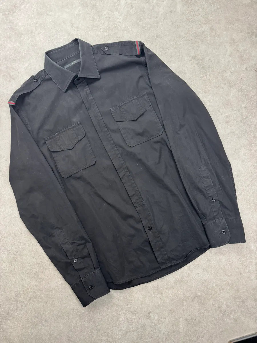 2000s Gucci Black Officer Military Stripe Shirt avetnXFR 3