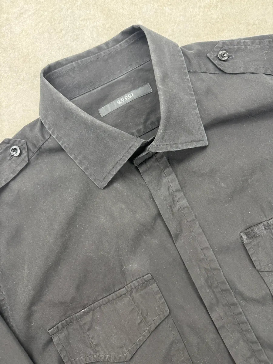 2000s Gucci Black Officer Military Stripe Shirt avetnXFR 7