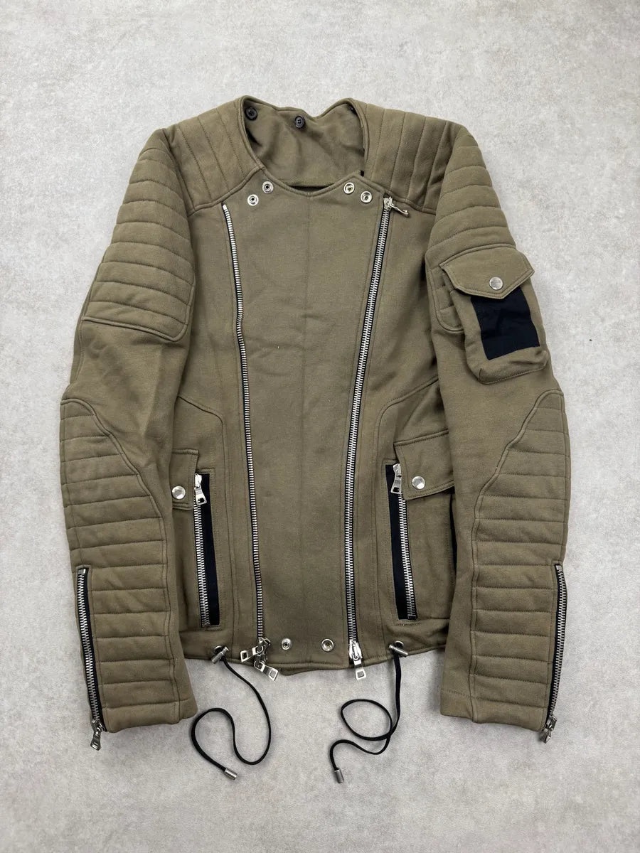 AW2014 Balmain Olive Padded Biker Horpist Jacket vxqVzQWv 1