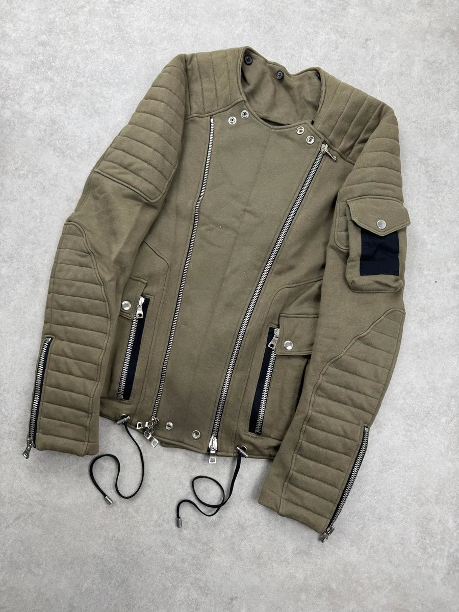 AW2014 Balmain Olive Padded Biker Horpist Jacket vxqVzQWv 2