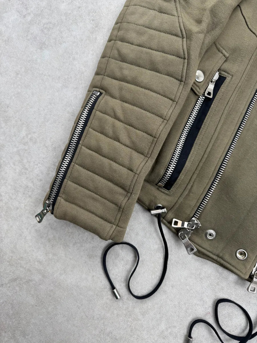 AW2014 Balmain Olive Padded Biker Horpist Jacket vxqVzQWv 8