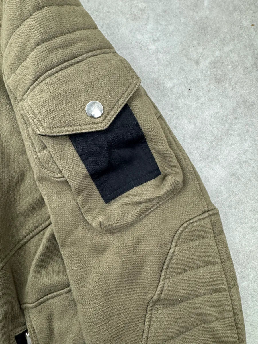 AW2014 Balmain Olive Padded Biker Horpist Jacket vxqVzQWv 7