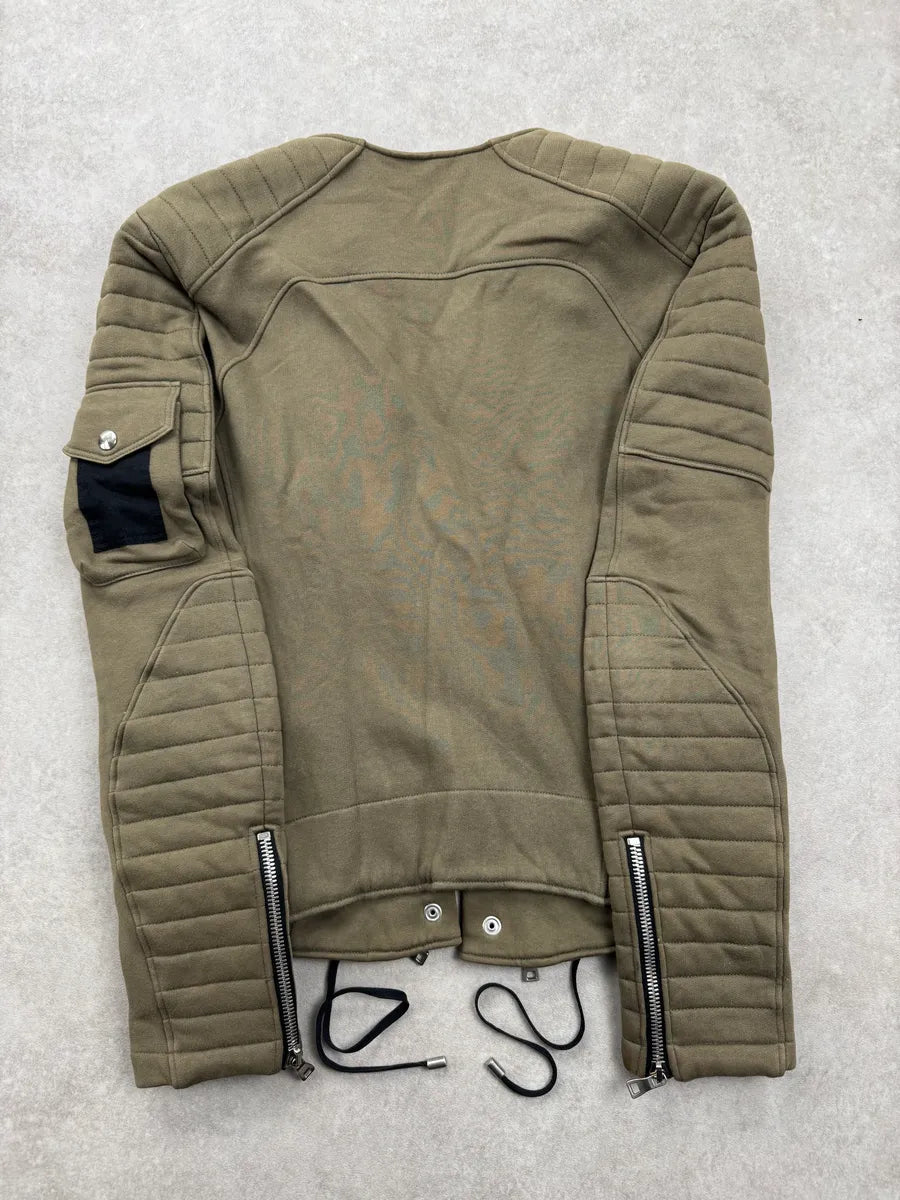 AW2014 Balmain Olive Padded Biker Horpist Jacket vxqVzQWv 4