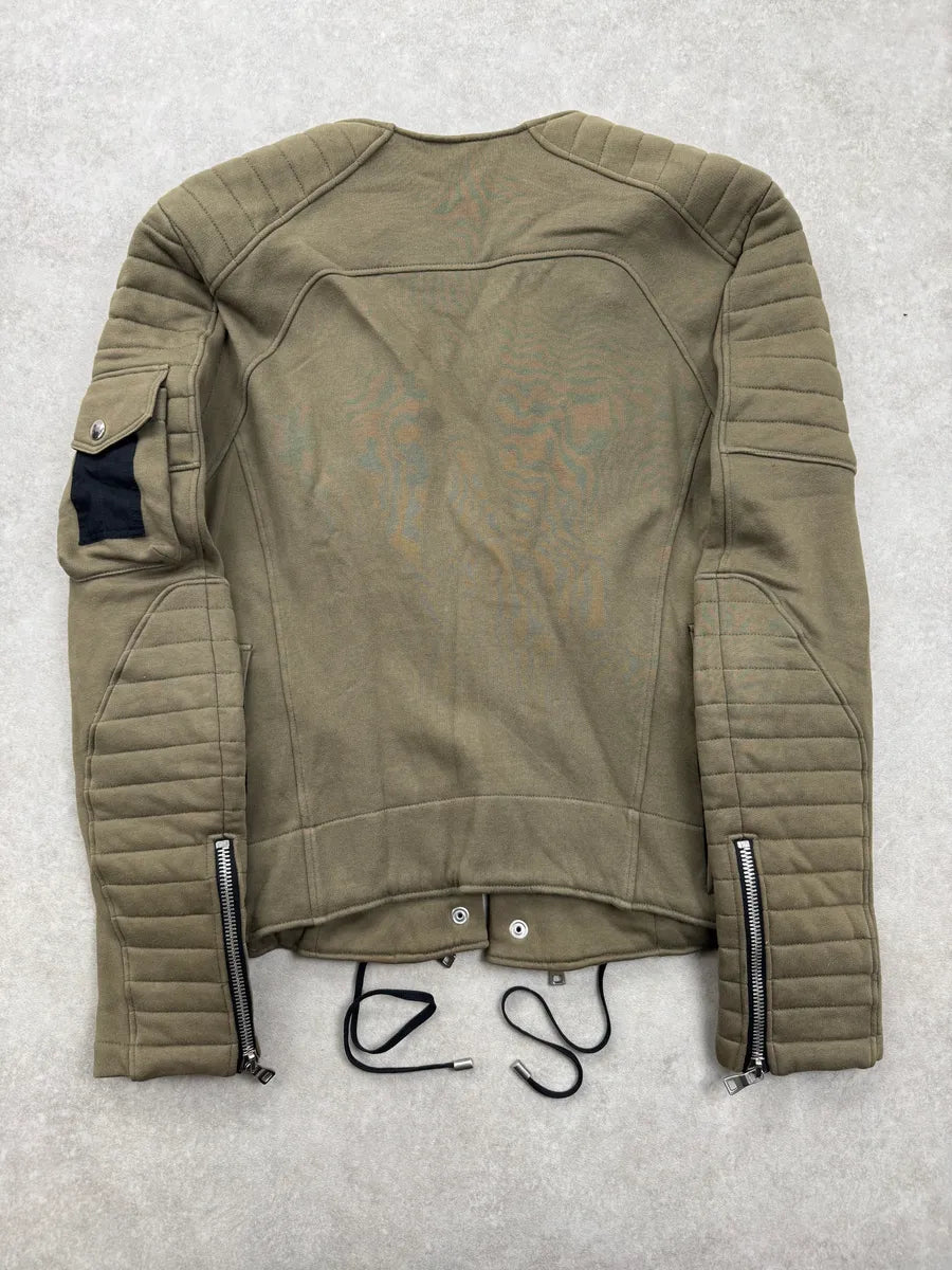 AW2014 Balmain Olive Padded Biker Horpist Jacket vxqVzQWv 3