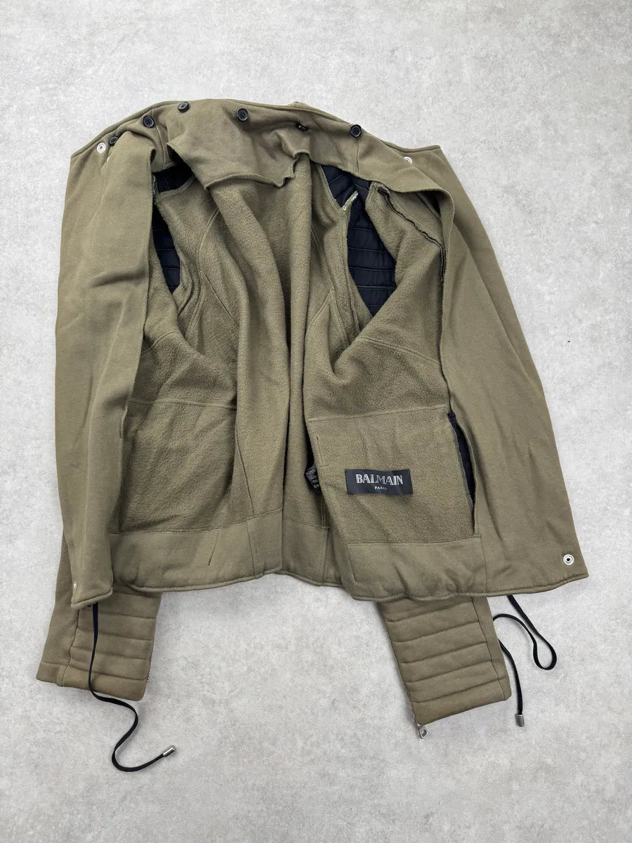 AW2014 Balmain Olive Padded Biker Horpist Jacket vxqVzQWv 12