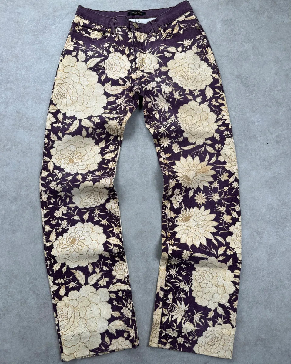 SS2004 Roberto Cavalli Purple Denim Floral Jeans mJYnlAqv 0