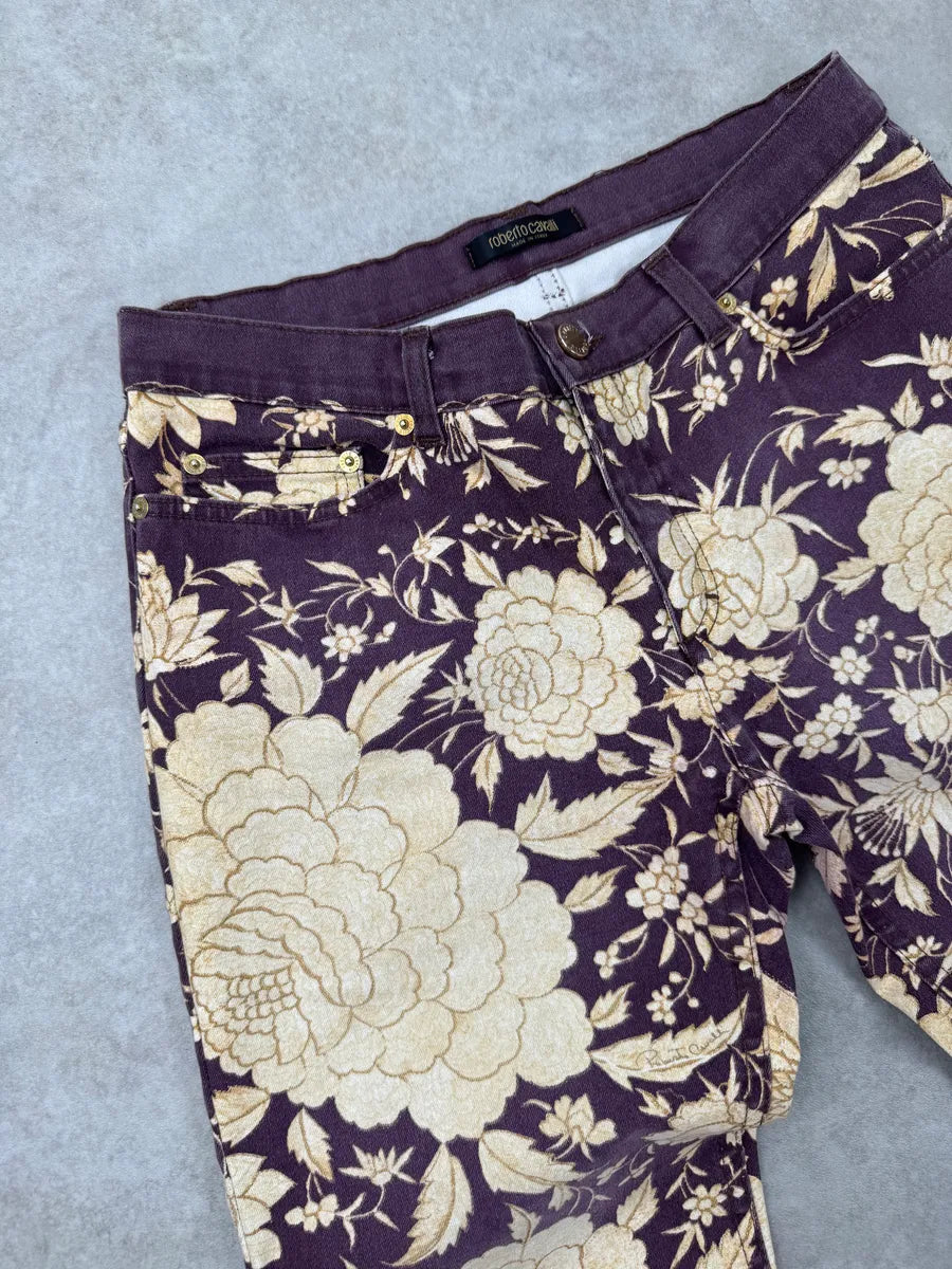 SS2004 Roberto Cavalli Purple Denim Floral Jeans mJYnlAqv 6