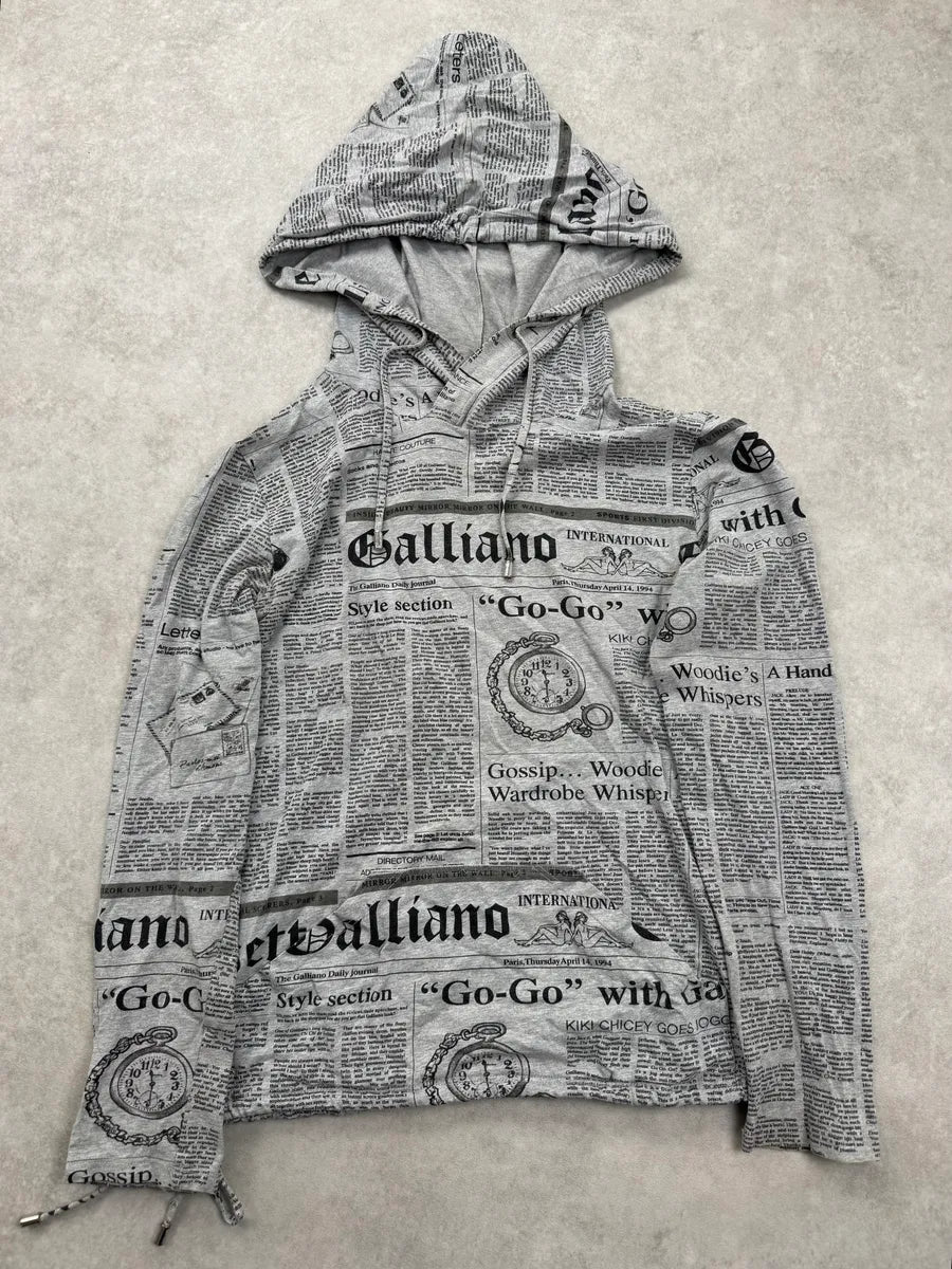 John Galliano Grey Magazine Newspaper Hoodie ZXMRGnd 0