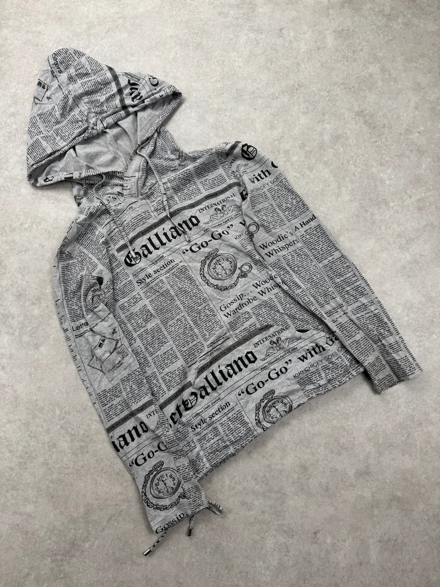 John Galliano Grey Magazine Newspaper Hoodie ZXMRGnd 1