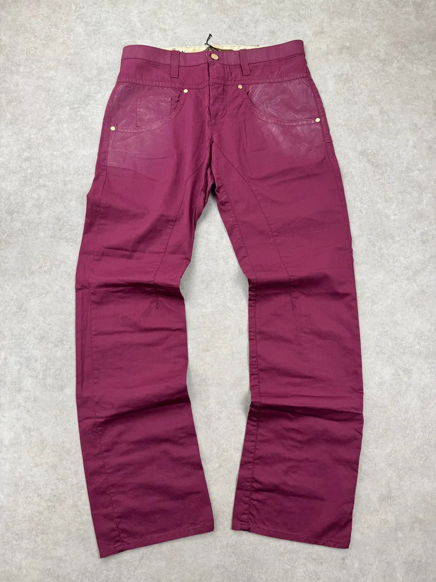 SS2008 Roberto Cavalli Burgundy Coated-Panel Pants HHuNMfD 0
