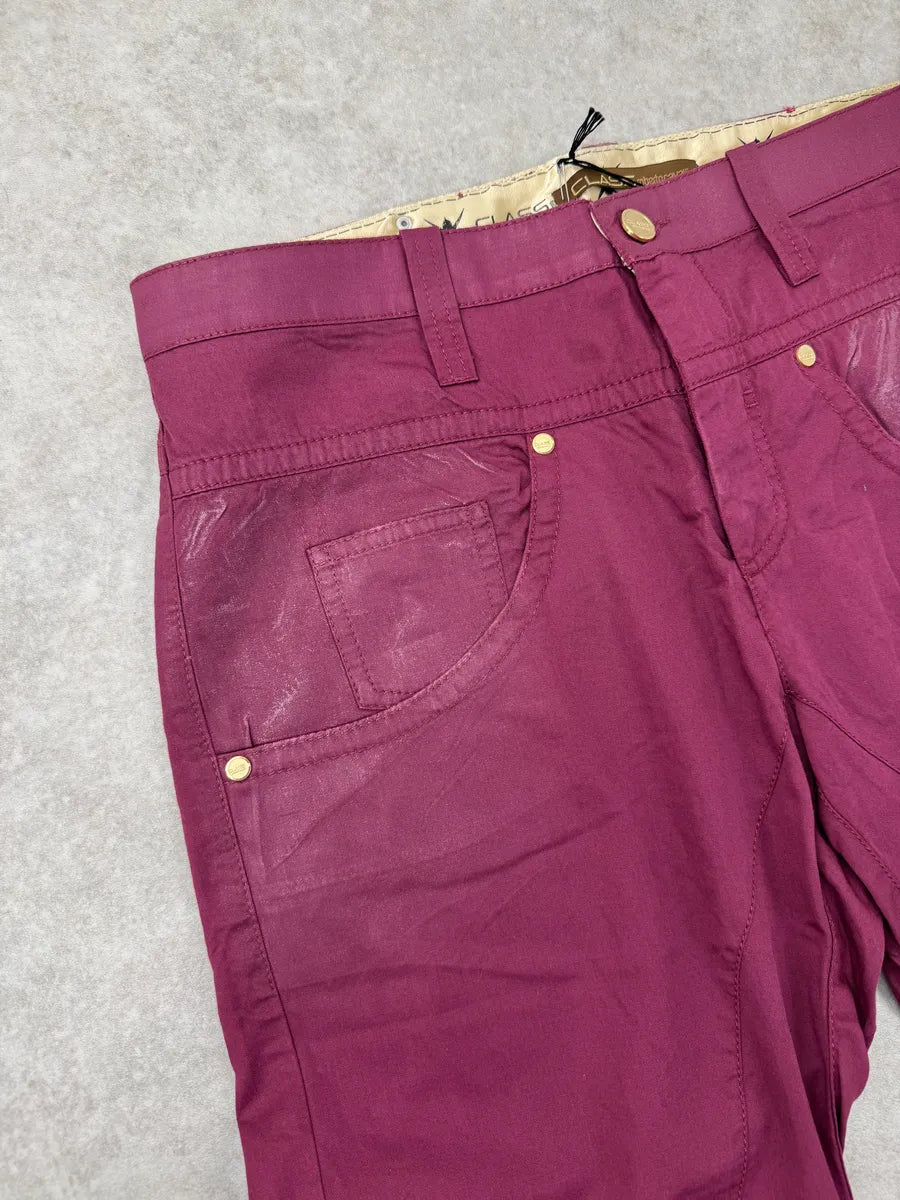 SS2008 Roberto Cavalli Burgundy Coated-Panel Pants HHuNMfD 7
