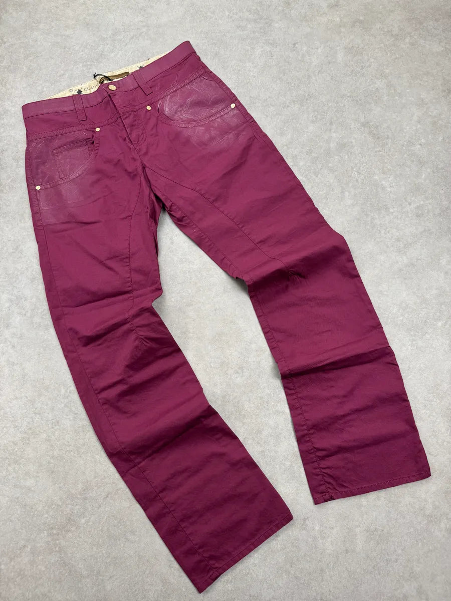 SS2008 Roberto Cavalli Burgundy Coated-Panel Pants HHuNMfD 1