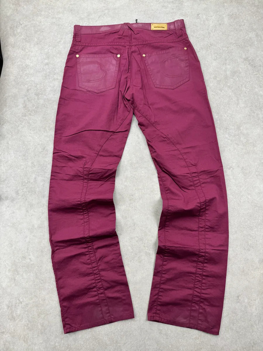 SS2008 Roberto Cavalli Burgundy Coated-Panel Pants HHuNMfD 3