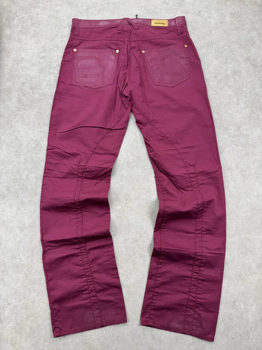 SS2008 Roberto Cavalli Burgundy Coated-Panel Pants HHuNMfD 2