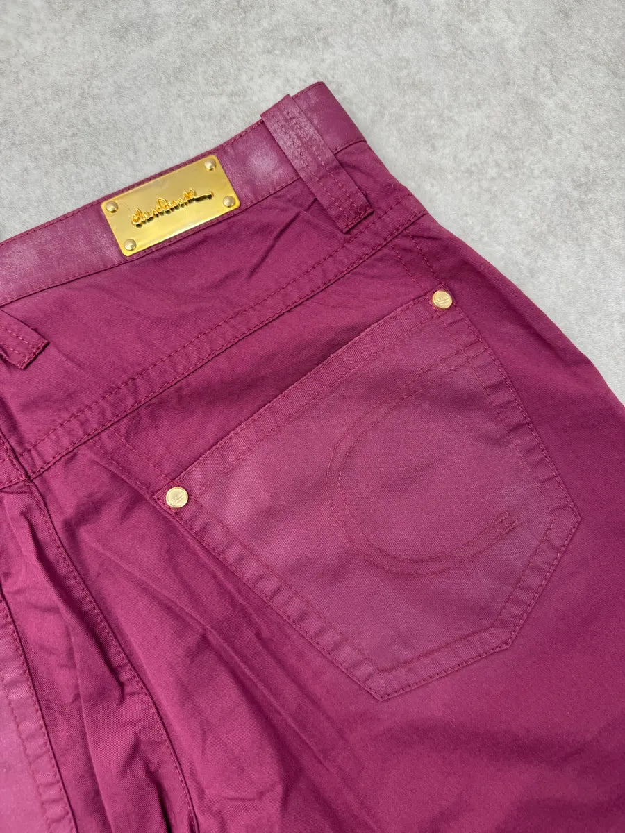 SS2008 Roberto Cavalli Burgundy Coated-Panel Pants HHuNMfD 12