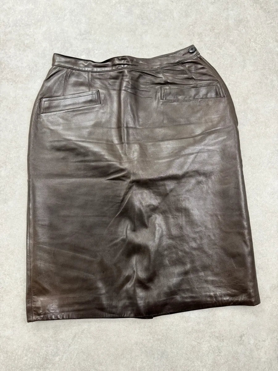 1990s Saint Laurent Dark Brown Leather High Waist Skirt VJSXikP 1