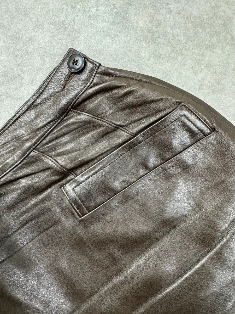 1990s Saint Laurent Dark Brown Leather High Waist Skirt VJSXikP 6