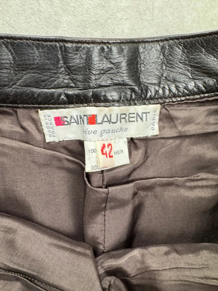 1990s Saint Laurent Dark Brown Leather High Waist Skirt VJSXikP 7