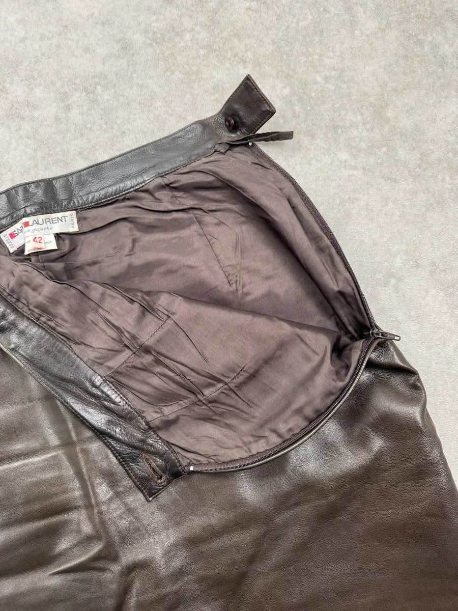 1990s Saint Laurent Dark Brown Leather High Waist Skirt VJSXikP 9