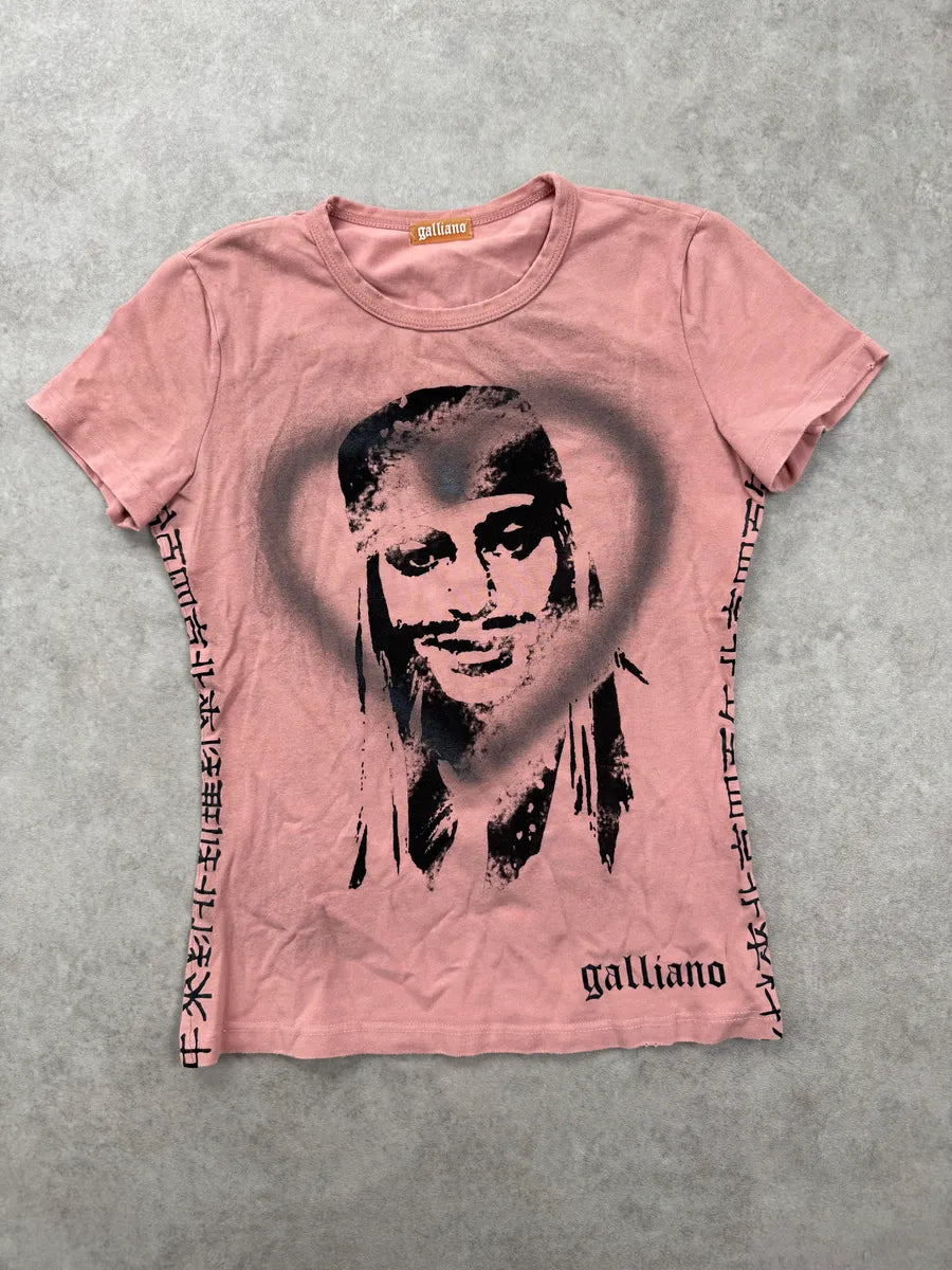 AW2008 Galliano Pink Cotton Portrait T-Shirt vgDvapq 2