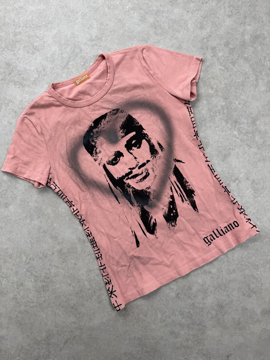 AW2008 Galliano Pink Cotton Portrait T-Shirt vgDvapq 3