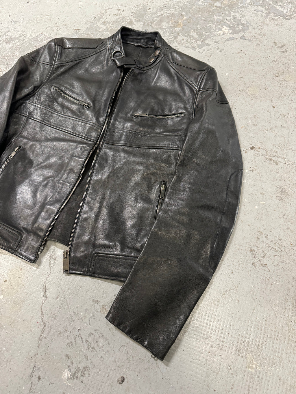 AW2004 Gucci Black Cafe Moto Biker Leather Jacket by Tom Ford  (S)