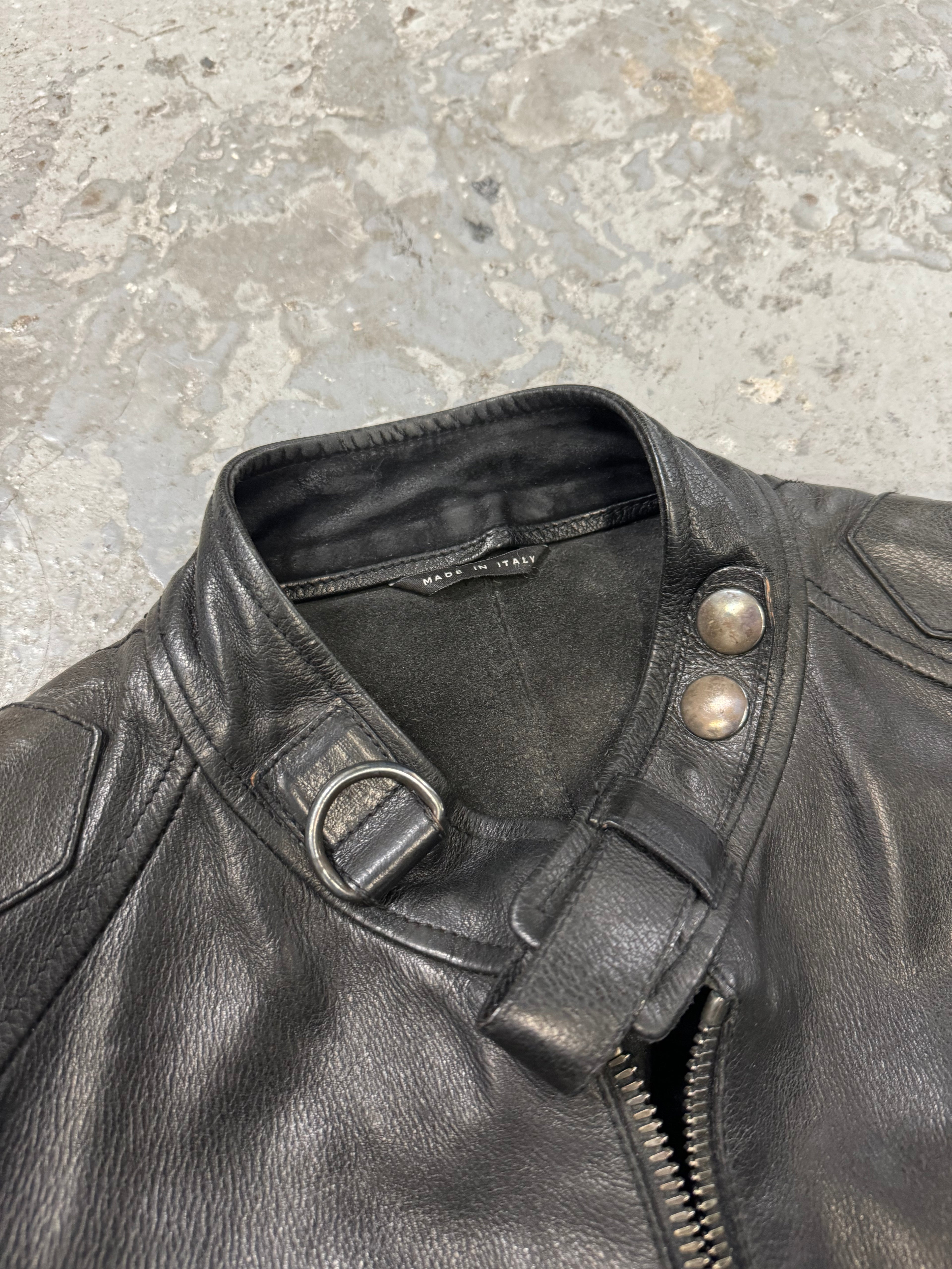AW2004 Gucci Black Cafe Moto Biker Leather Jacket by Tom Ford  (S)