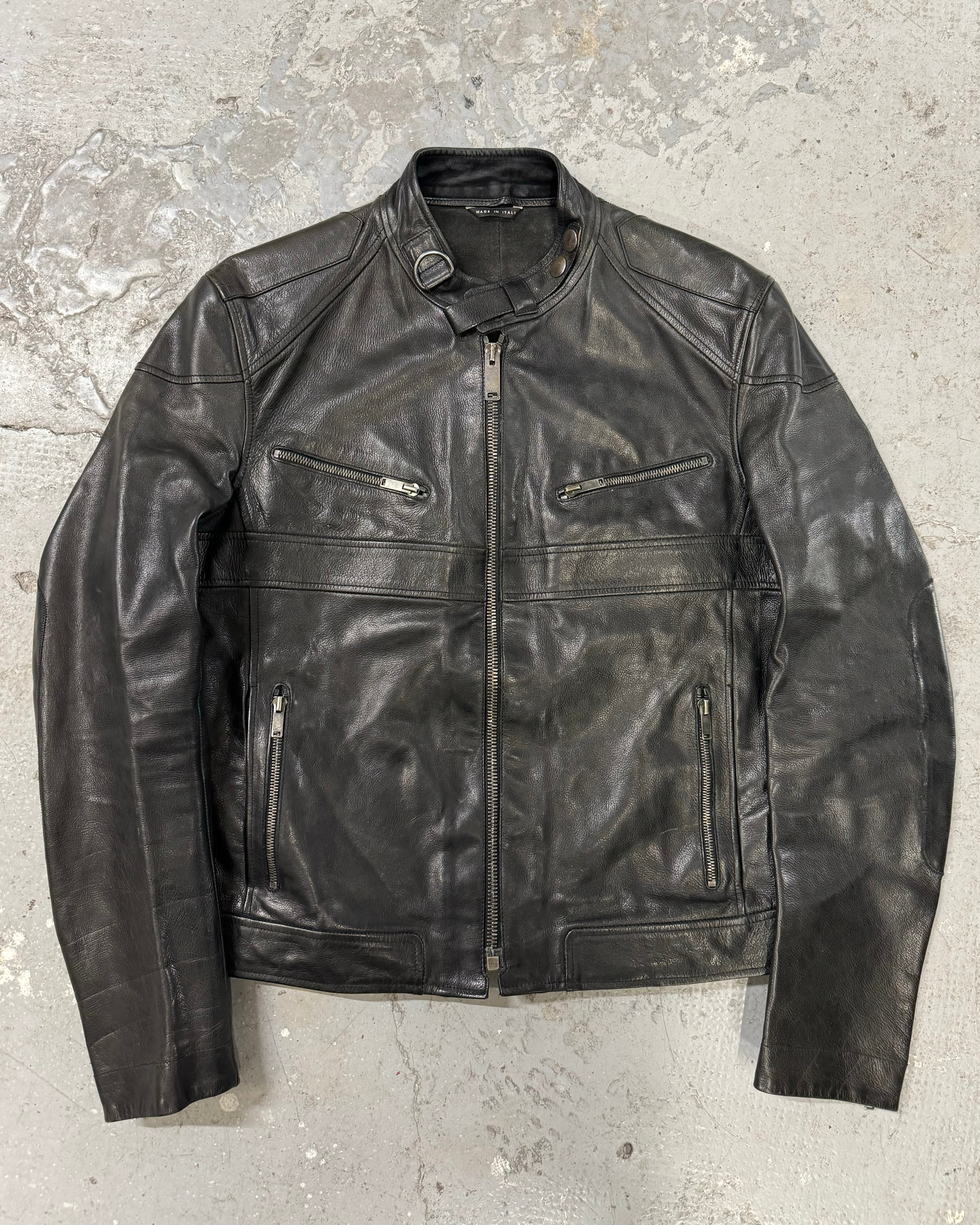 ジャケット・アウター AW2004 GUCCI Tom Ford leather jacket AW2004 Gucci Black Cafe Moto Biker Leather Jacket by Tom Ford