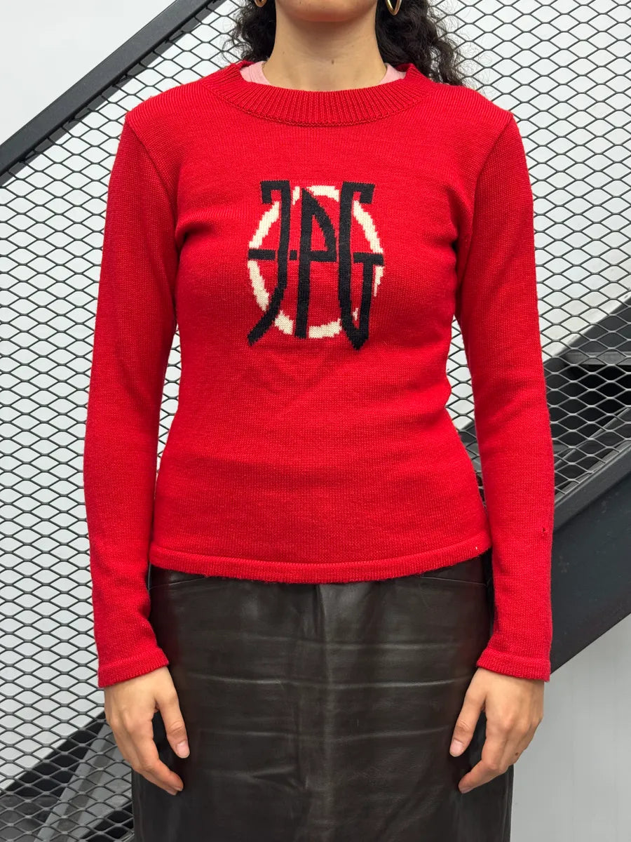 2000s Jean Paul Gaultier Red Wool Logo Sweater WEaVFIg 0