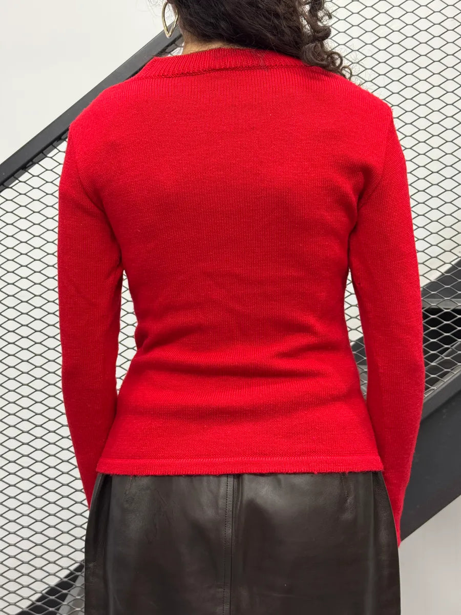 2000s Jean Paul Gaultier Red Wool Logo Sweater WEaVFIg 1