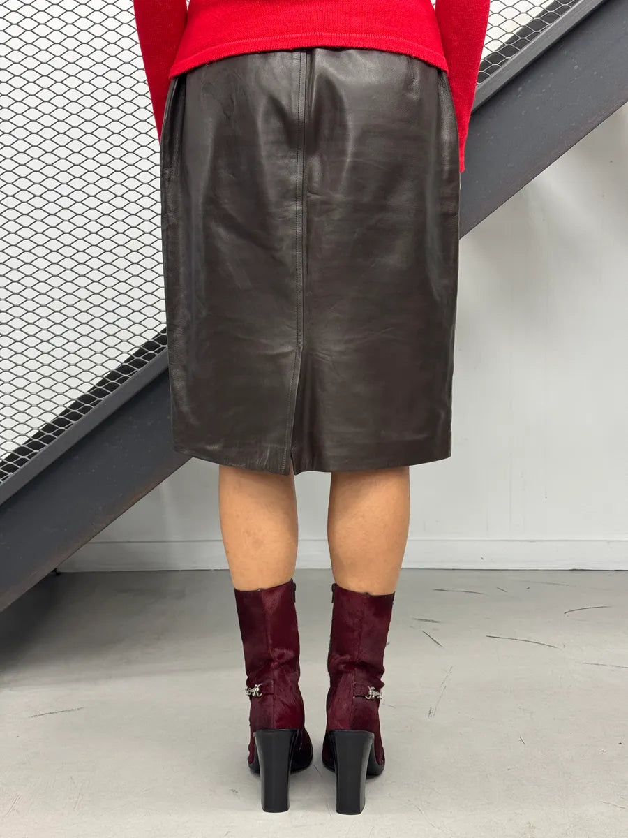 1990s Saint Laurent Dark Brown Leather High Waist Skirt VJSXikP 5