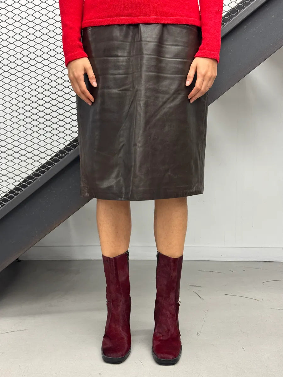 1990s Saint Laurent Dark Brown Leather High Waist Skirt VJSXikP 3