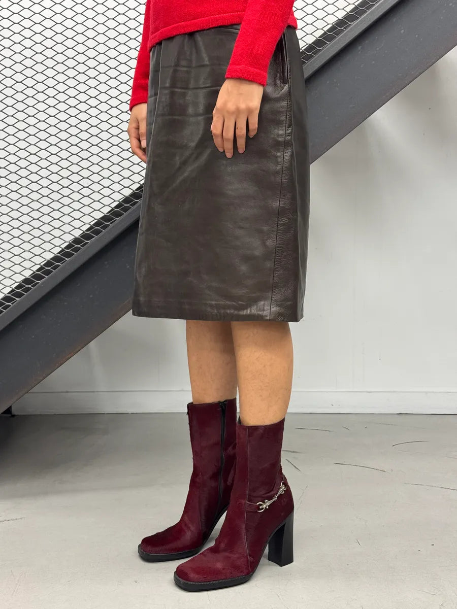 1990s Saint Laurent Dark Brown Leather High Waist Skirt VJSXikP 4