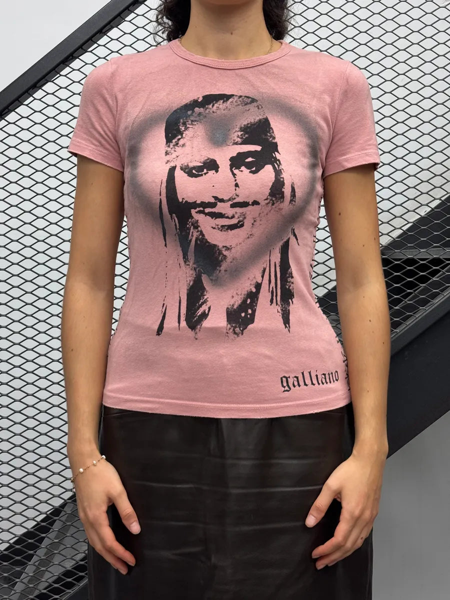 AW2008 Galliano Pink Cotton Portrait T-Shirt vgDvapq 0