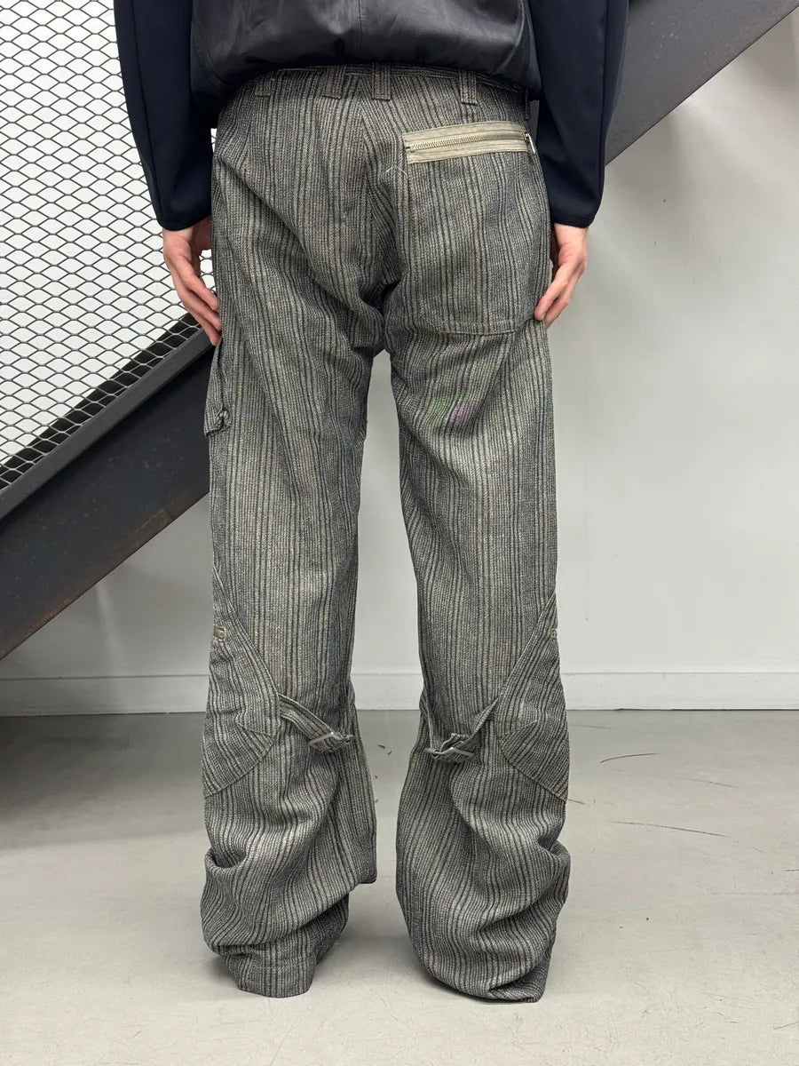 AW2005 Armani Grey Striped Multi-Pocket Bondage Pants qnTdWzjF 2