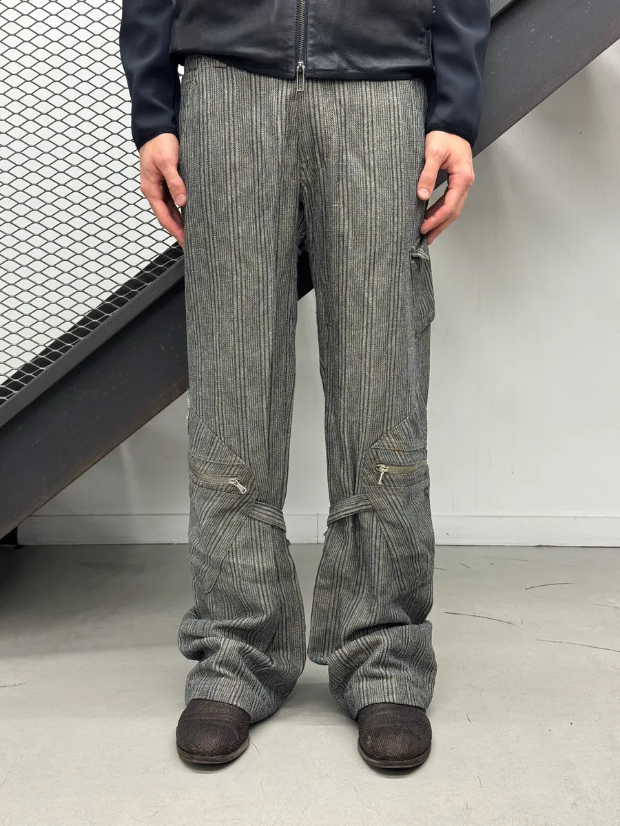 AW2005 Armani Grey Striped Multi-Pocket Bondage Pants qnTdWzjF 0
