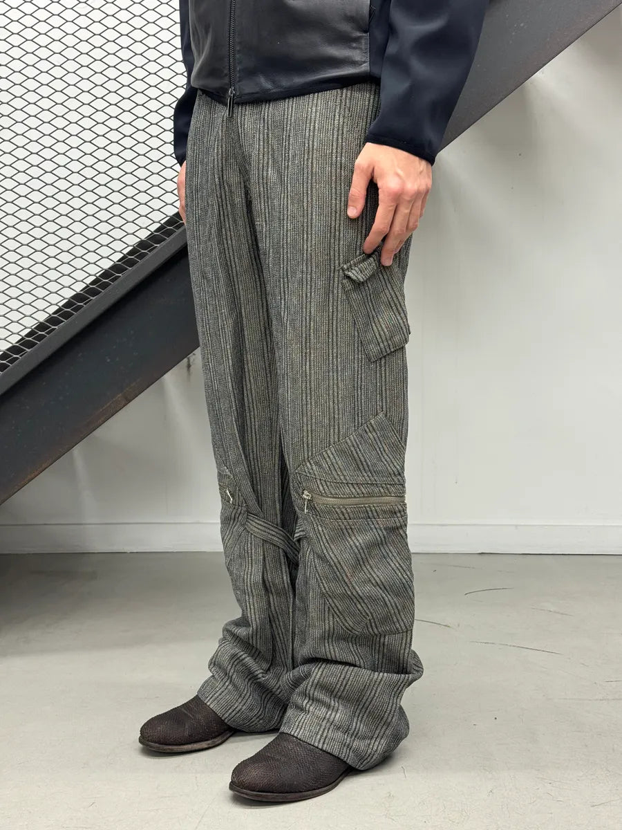 AW2005 Armani Grey Striped Multi-Pocket Bondage Pants qnTdWzjF 1