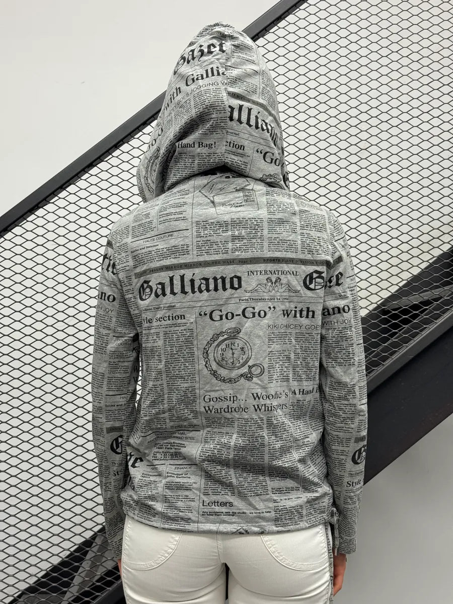 John Galliano Grey Magazine Newspaper Hoodie ZXMRGnd 4