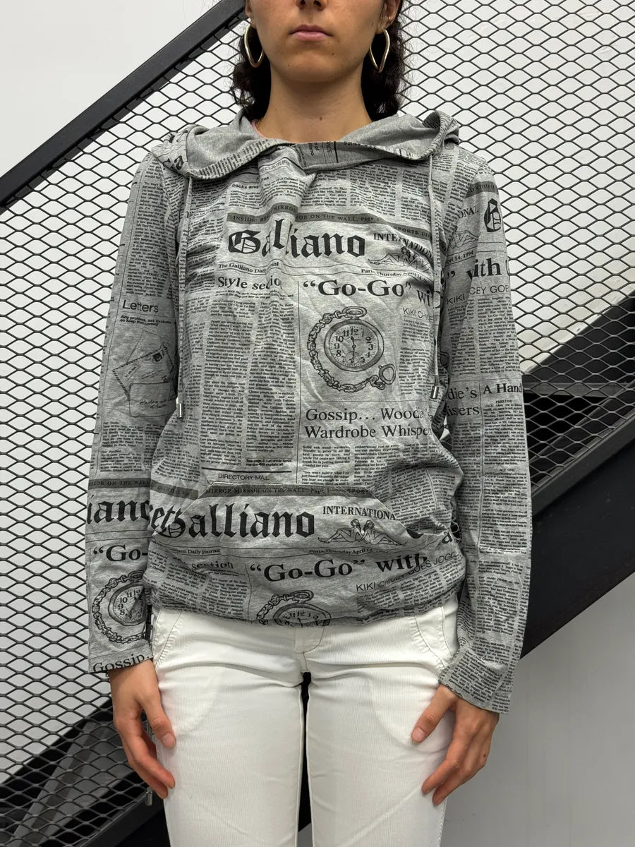 John Galliano Grey Magazine Newspaper Hoodie ZXMRGnd 3