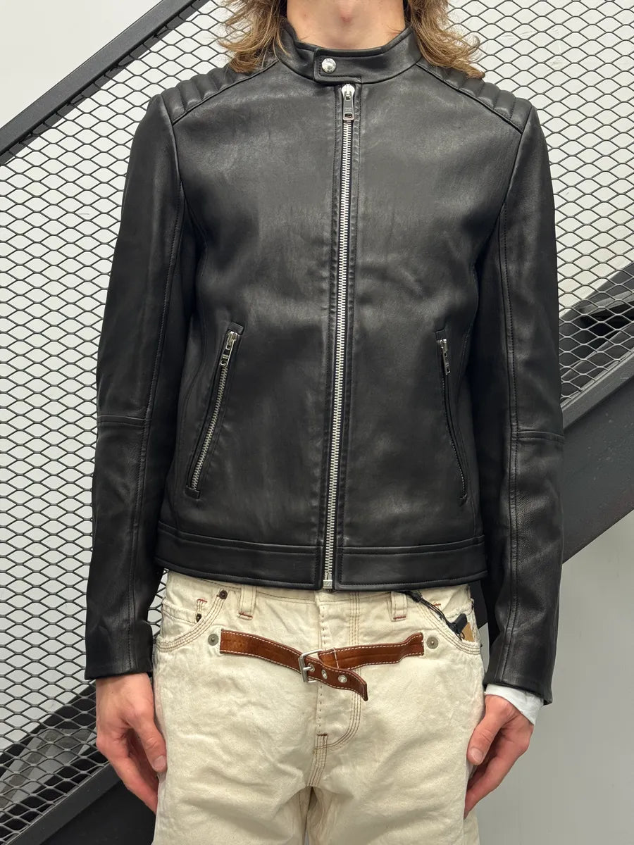 AW2014 Prada Black Quilted Biker Leather Jacket bbotgXbS 1